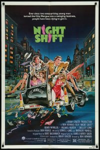 9d0809 NIGHT SHIFT 1sh 1982 Michael Keaton, Henry Winkler, sexy girls in hearse art by Mike Hobson!