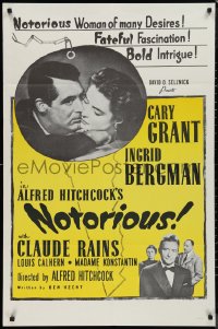 9d0811 NOTORIOUS 1sh R1954 Alfred Hitchcock, Cary Grant, Ingrid Bergman, Claude Rains