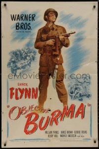9d0812 OBJECTIVE BURMA 1sh 1945 full-length image of paratrooper Errol Flynn winning WWII!