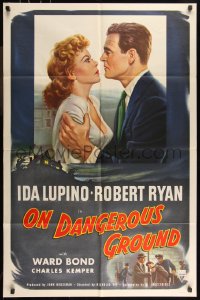 9d0818 ON DANGEROUS GROUND 1sh 1951 Nicholas Ray noir classic, art of Robert Ryan & Ida Lupino!