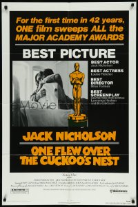 9d0820 ONE FLEW OVER THE CUCKOO'S NEST awards 1sh 1975 Nicholson & Sampson, Forman, Best Picture!
