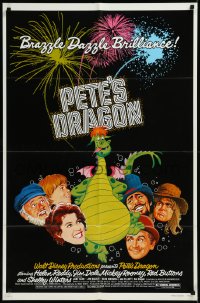 9d0827 PETE'S DRAGON 1sh 1977 Walt Disney, colorful art of cast headshots & dragon by Paul Wenzel!