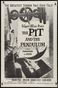 9d0830 PIT & THE PENDULUM 1sh R1967 Edgar Allan Poe's greatest terror tale, horror art by Fixler!