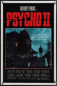 9d0842 PSYCHO II 1sh 1983 Anthony Perkins as Norman Bates, cool creepy image of classic house!