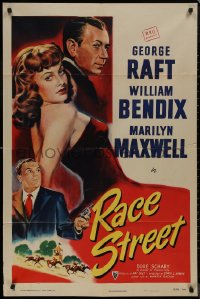9d0846 RACE STREET 1sh 1948 George Raft, sexy Marilyn Maxwell, Bendix w/ gun, horse racing art!