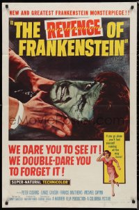 9d0857 REVENGE OF FRANKENSTEIN 1sh 1958 Peter Cushing in the greatest horrorama, cool monster art!