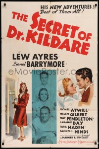 9d0881 SECRET OF DR. KILDARE 1sh 1939 Lew Ayres, Lionel Barrymore, art of pretty nurse Laraine Day!