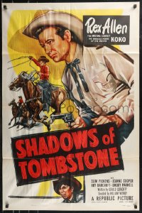 9d0886 SHADOWS OF TOMBSTONE 1sh 1953 western artwork of Arizona cowboy Rex Allen and Koko!