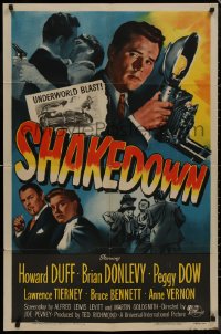 9d0888 SHAKEDOWN 1sh 1950 Howard Duff, Brian Donlevy, Peggy Dow, great film noir art!