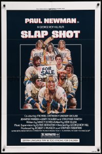 9d0894 SLAP SHOT style A 1sh 1977 hockey sports classic, great different cartoon art by R.G.!