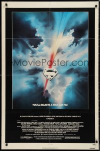 9d0911 SUPERMAN 1sh 1978 D.C. comic book superhero Christopher Reeve, cool Bob Peak logo art!