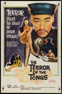 9d0923 TERROR OF THE TONGS 1sh 1961 cool art of Asian villain Chris Lee, drug-crazed assassins!