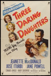 9d0932 THREE DARING DAUGHTERS 1sh 1948 Jeanette MacDonald, Jane Powell, Jose Iturbi, MGM musical!