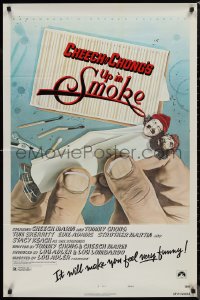 9d0958 UP IN SMOKE style B 1sh 1978 Cheech & Chong, it will make you feel funny, revised tagline!