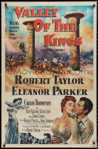 9d0959 VALLEY OF THE KINGS 1sh 1954 cool art of Robert Taylor & Eleanor Parker in Egypt!