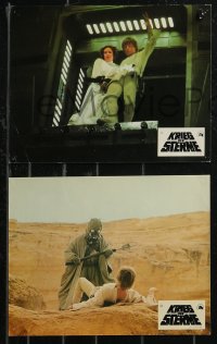 9d0089 STAR WARS 5 French LCs 1977 Luke, Han, Chewbacca, Darth Vader, German language design!