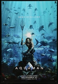 9f0705 AQUAMAN teaser DS 1sh 2018 DC, Jason Momoa in title role with great white sharks and more!