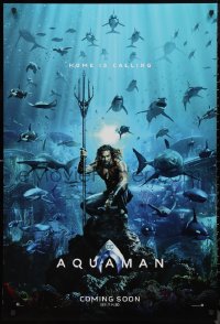 9f0706 AQUAMAN int'l teaser DS 1sh 2018 DC, Jason Momoa in title role with great white sharks and more!