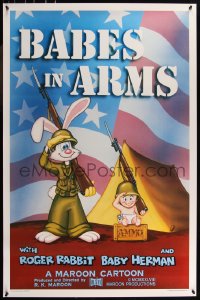 9f0712 BABES IN ARMS Kilian 1sh 1988 Roger Rabbit & Baby Herman in Army uniform with rifles!