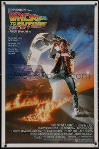 9f0713 BACK TO THE FUTURE studio style 1sh 1985 art of Michael J. Fox & Delorean by Drew Struzan!