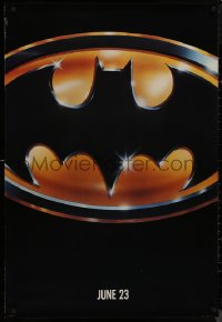 9f0723 BATMAN teaser 1sh 1989 directed by Tim Burton, cool image of Bat logo, matte finish!