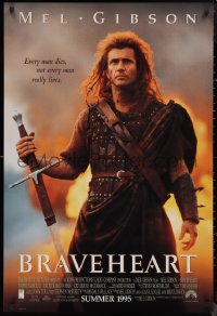 9f0752 BRAVEHEART int'l advance DS 1sh 1995 Mel Gibson as William Wallace in the Scottish Rebellion!