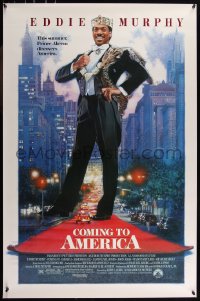 9f0775 COMING TO AMERICA 1sh 1988 great artwork of African Prince Eddie Murphy by Drew Struzan!