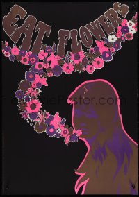 9f0130 EAT FLOWERS 20x29 Dutch commercial poster 1960s psychedelic Slabbers art of woman & flowers!