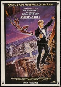 9f0154 VIEW TO A KILL 27x39 English commercial poster 1980s Moore as James Bond & Jones by Goozee!