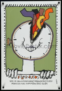 9f0574 FILMINUTOS Cuban 1994 Bachs silkscreen art of wacky clockface with film coming out of his head!