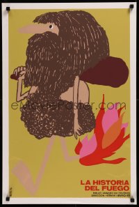 9f0582 LA HISTORIA DEL FUEGO Cuban R1990s wacky Eduardo Munoz Bachs silkscreen caveman art!