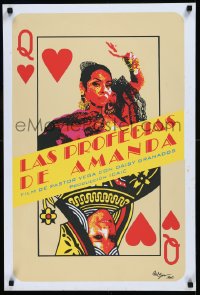 9f0583 LAS PROFECIAS DE AMANDA Cuban 1999 silkscreen art of Queen of Hearts poker playing card!