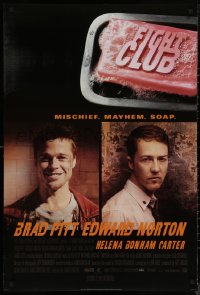 9f0822 FIGHT CLUB style A advance DS 1sh 1999 portraits of Edward Norton and Brad Pitt & bar of soap