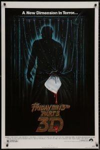 9f0835 FRIDAY THE 13th PART 3 - 3D 1sh 1982 slasher sequel, art of Jason stabbing through shower!