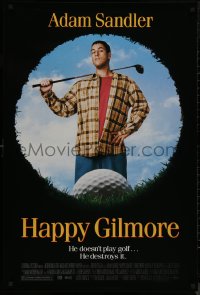 9f0869 HAPPY GILMORE 1sh 1996 image of Adam Sandler, he doesn't play, he destroys golf!