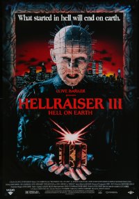 9f0057 HELLRAISER III: HELL ON EARTH 27x38 video poster 1992 Clive Barker, Pinhead holding cube!