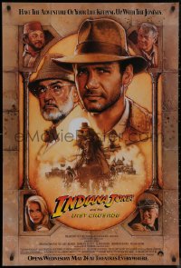 9f0904 INDIANA JONES & THE LAST CRUSADE advance 1sh 1989 Ford/Connery over brown background by Drew!