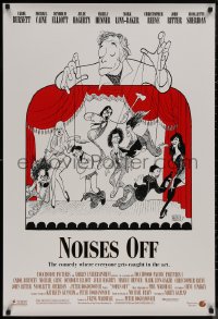 9f1001 NOISES OFF DS 1sh 1992 great wacky Al Hirschfeld art of cast as puppets!