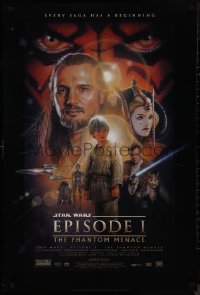 9f1021 PHANTOM MENACE style B fan club 1sh 1999 George Lucas, Star Wars Episode I, Drew Struzan art!