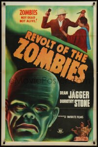 9f1056 REVOLT OF THE ZOMBIES 1sh R1947 cool artwork, they're not dead and they're not alive!