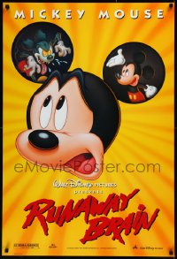 9f1076 RUNAWAY BRAIN DS 1sh 1995 Disney, great huge Mickey Mouse Jekyll & Hyde cartoon image!