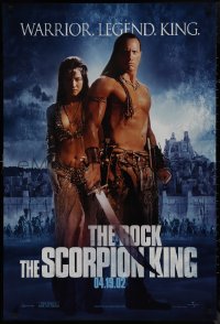 9f1087 SCORPION KING teaser DS 1sh 2002 The Rock is a warrior, legend, king, cool blue design