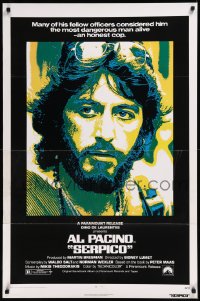 9f1089 SERPICO 1sh 1974 great image of undercover cop Al Pacino, Sidney Lumet crime classic!