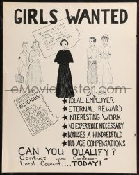 9f0212 GIRLS WANTED 18x23 special poster 1940s art of five women, can you qualify to become a nun?