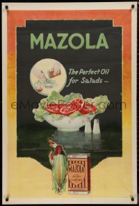 9f0064 MAZOLA 28x42 advertising poster 1930s it makes the perfect oil to put on your salads!