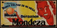9f0065 MONDEZA 8x17 Argentinean advertising poster 1950s different art of woman and can of peaches!