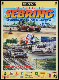 9f0182 12 HOURS OF SEBRING 23x31 special poster 1992 Simon Ward art of cars in different races!