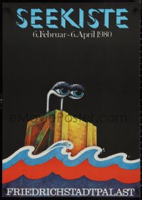9f0043 SEEKISTE 23x32 East German stage poster 1980 wild art of eyes on crate by Vonderwerth!