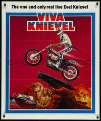 9f0240 VIVA KNIEVEL 27x33 special poster 1977 art of the daredevil jumping his motorcycle by Roy Anderson!