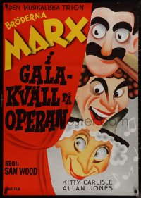 9f0279 NIGHT AT THE OPERA Swedish R1972 completely different art of Groucho, Chico & Harpo Marx